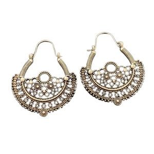 Silver Tone Cutout Hoop Drop Earrings